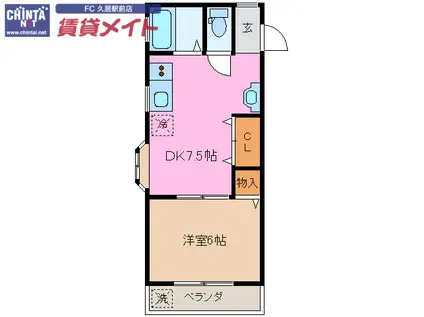 コーポ風早(1DK/2階)の間取り写真