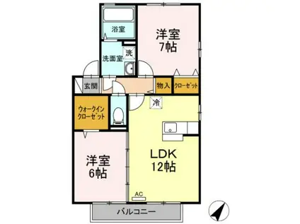 リビングタウン宇多津東 B棟(2LDK/1階)の間取り写真