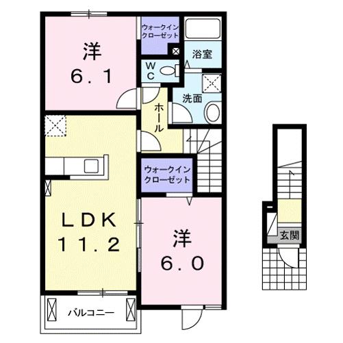 ディオーネ・ジエータ甲賀(2LDK/2階)の間取り写真