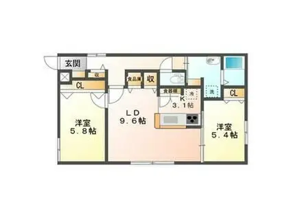 シュシュ新琴似(2LDK/1階)の間取り写真