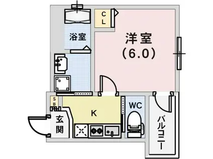ワコーレヴィータ神戸中山手(1K/2階)の間取り写真
