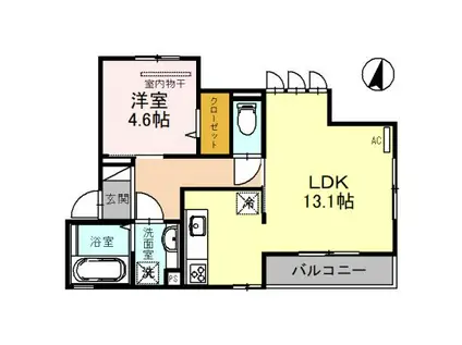 ラシュレ二ノ坪(1LDK/3階)の間取り写真