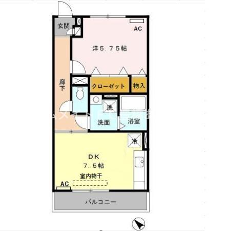 BLANC VILLAGE B(1DK/3階)の間取り写真