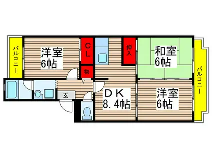 ロイヤルグリーン八千代4号棟(3DK/3階)の間取り写真