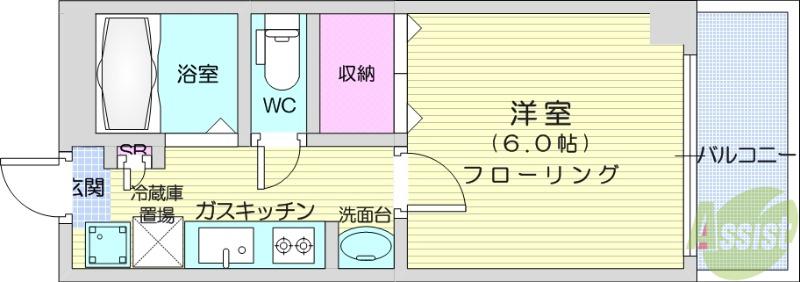 スカイヒルズ川内(1K/1階)の間取り写真