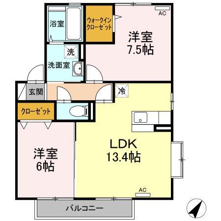コンフォートヴィラ2(2LDK/2階)の間取り写真