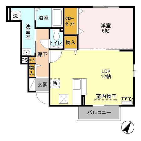 クリプトンB(1LDK/1階)の間取り写真
