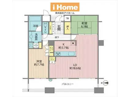 ディーグラフォート神戸三宮タワー(2LDK/32階)の間取り写真