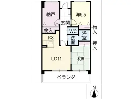 リネット花池III(3LDK/1階)の間取り写真