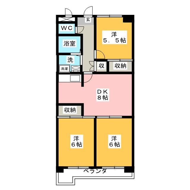 フレンドリー瑞浪II(3DK/6階)の間取り写真
