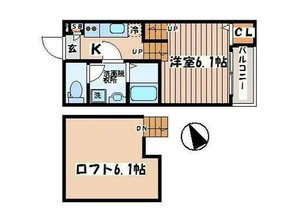 貸アパート 仙台市青葉区旭ケ丘1丁目(1K/2階)の間取り写真