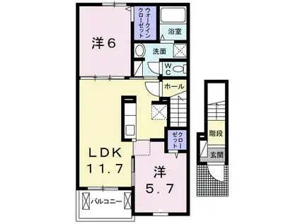 アルバーダI(2LDK/2階)の間取り写真