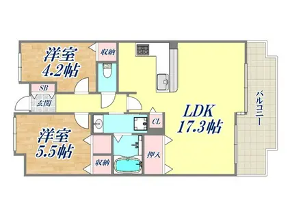 ヴェルドール芦屋(2LDK/4階)の間取り写真