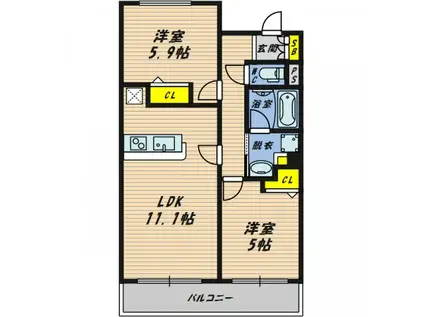 ラグーザ氏本(2LDK/3階)の間取り写真