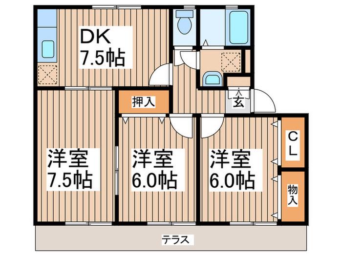 ヴェルドミール南林間C(3DK/1階)の間取り写真