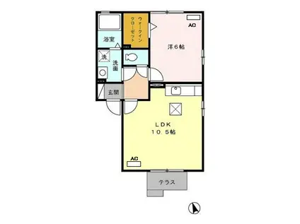 リバーオークス(1LDK/1階)の間取り写真