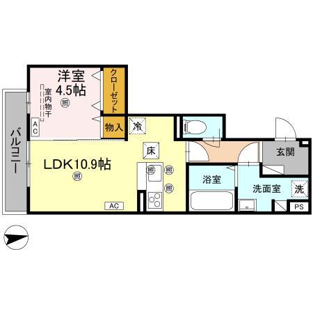 セレノアールB(1LDK/1階)の間取り写真