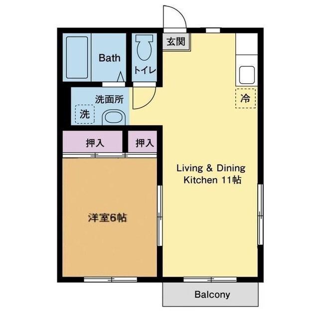 RIMOA厚木及川(1LDK/2階)の間取り写真