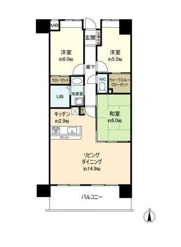 MFPRコート宮町(3LDK/4階)の間取り写真