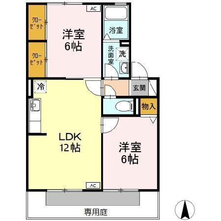 ハイカムールSHIMIZU(2LDK/1階)の間取り写真