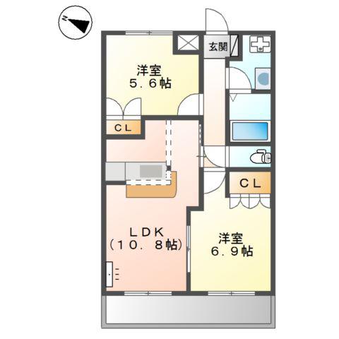 タペストリー(2LDK/2階)の間取り写真