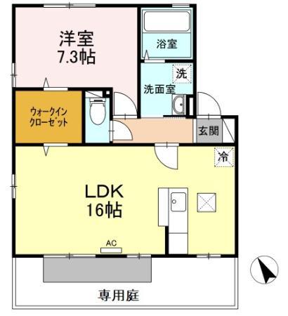 グランシャリオ F棟(1LDK/1階)の間取り写真