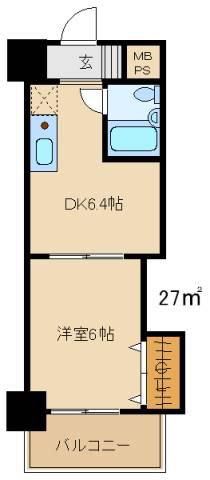 ダイアパレス高崎中央(1DK/6階)の間取り写真