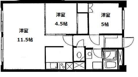 伊達坂ハイツ(2LDK/3階)の間取り写真