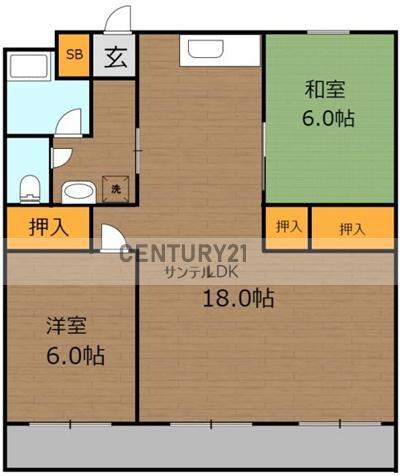 崎原第3マンション(2LDK/5階)の間取り写真