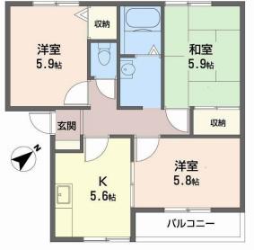 ウォームフロント岡田(3K/2階)の間取り写真