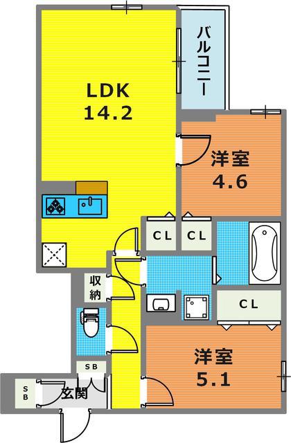 サンパティーク住吉(2LDK/2階)の間取り写真