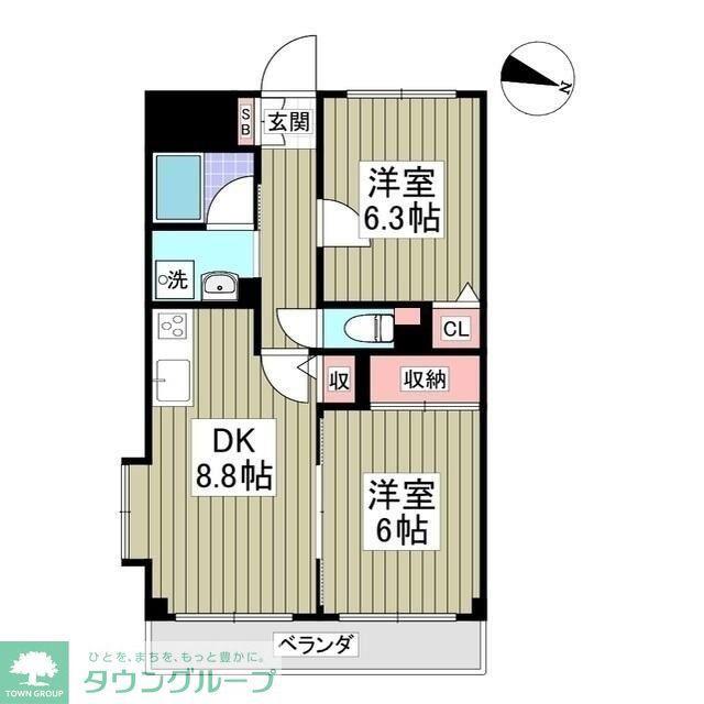 ドミールコンフォール親水公園(2LDK/4階)の間取り写真