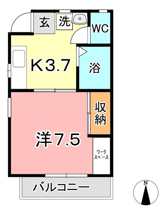サンライフ中庄 II(1K/1階)の間取り写真