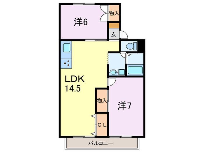フローラルシティIB(2LDK/1階)の間取り写真