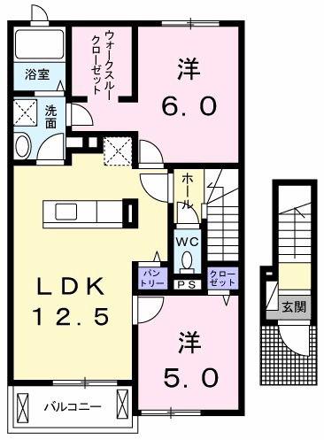 イリーゼ D(2LDK/2階)の間取り写真