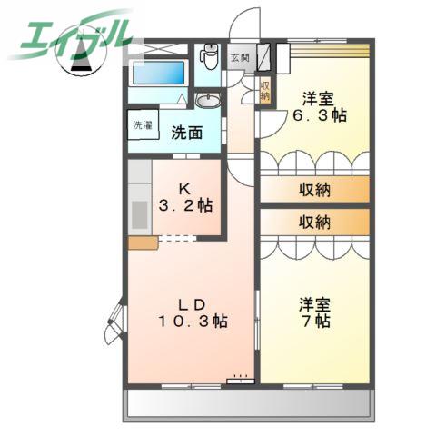 サンライズ3番館(2LDK/3階)の間取り写真