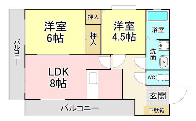 トーカンマンション平尾(2LDK/1階)の間取り写真