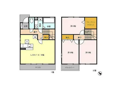 メープルタウン B(3LDK/1階)の間取り写真