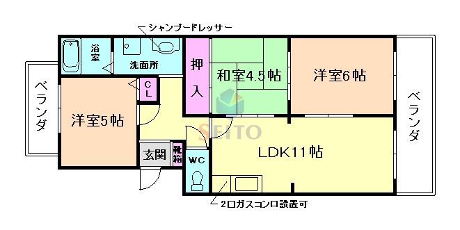 ヴィレッジ向丘(3LDK/1階)の間取り写真
