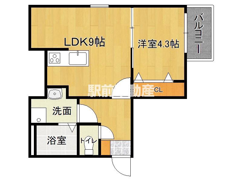 仮周船寺2丁目2号棟(1LDK/1階)の間取り写真