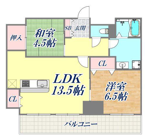 アスタ新長田タワーズコート2番館南棟(2LDK/7階)の間取り写真