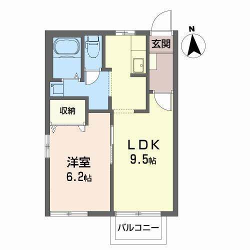 ディアスルフランB棟(1LDK/2階)の間取り写真