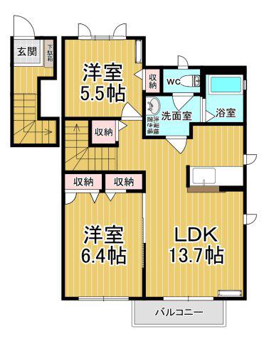 ヴィヴァーチェ E(2LDK/2階)の間取り写真