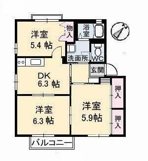 シャルマンA(3DK/2階)の間取り写真