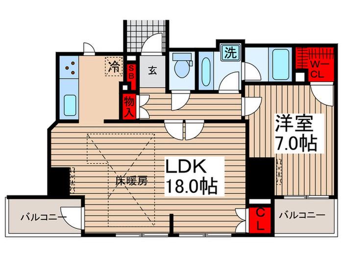 ディアクオーレ門前仲町リバーサイド(1LDK/4階)の間取り写真