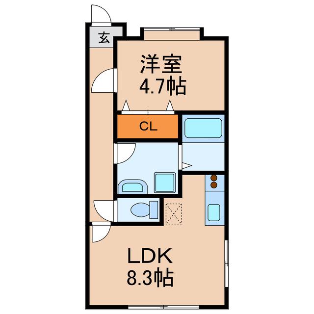 ドエル勝川(1LDK/4階)の間取り写真