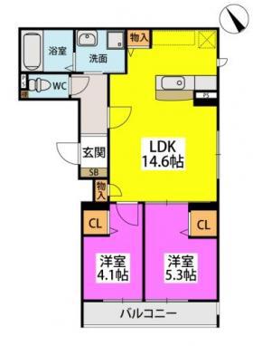 アクシス ヴィラ(2LDK/2階)の間取り写真