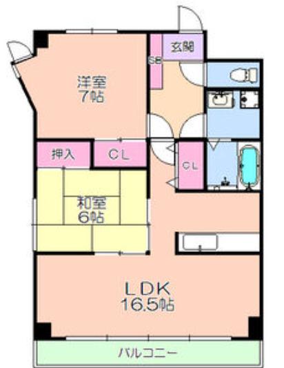 ロイヤル山崎(2LDK/3階)の間取り写真
