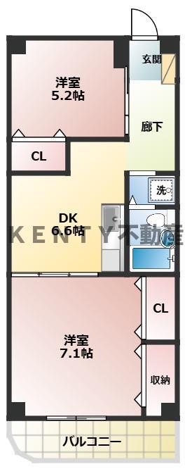 仙台坂アルカディア(2DK/7階)の間取り写真