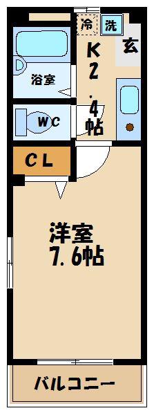 シャトル聖調布(1K/2階)の間取り写真